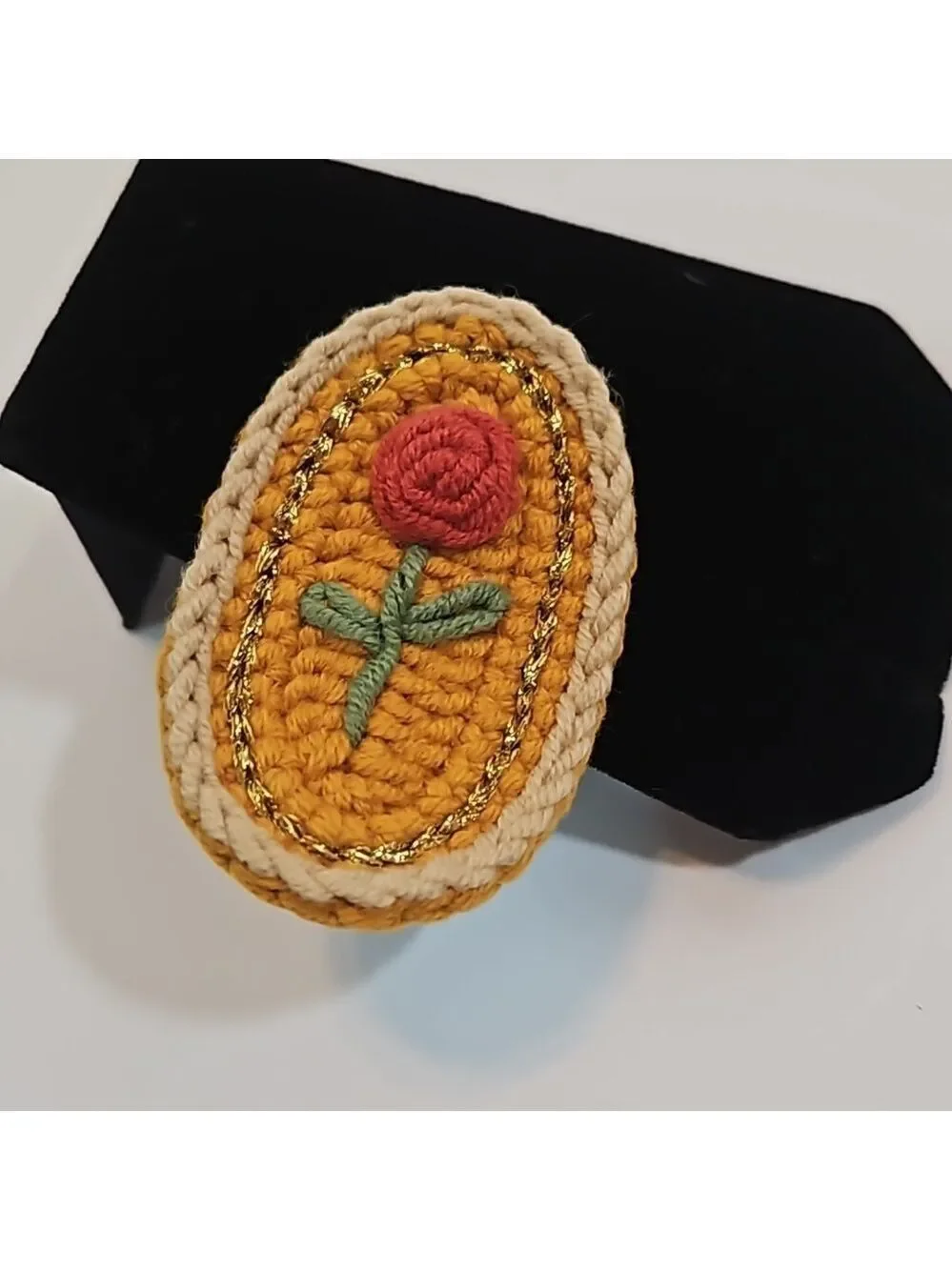 Hand Crafted Hand Knit Crochet  Hair Clip Red Rose embroidered Snap Clip 2.5